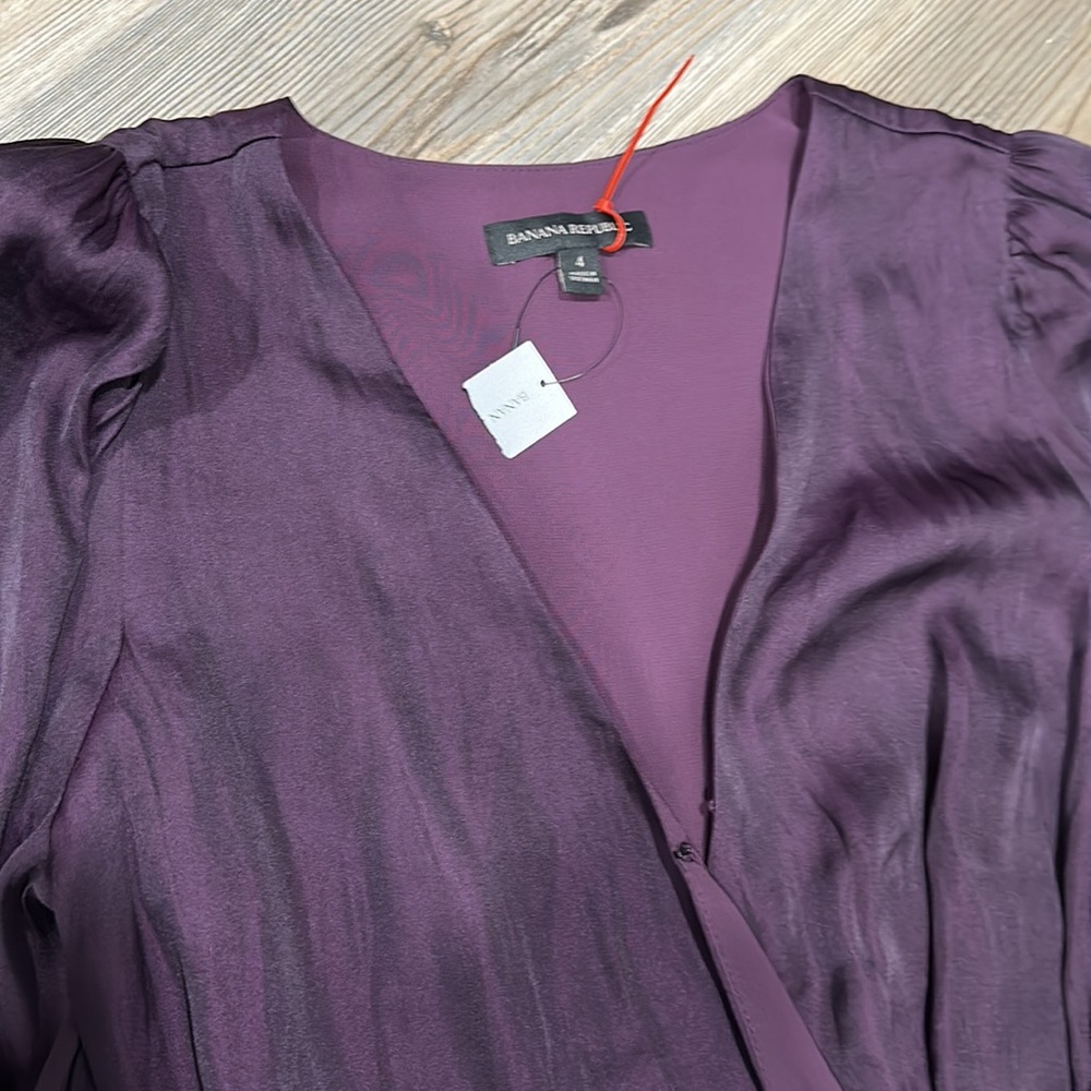 Banana Republic Women's Long Sleeve V Neck Wrap Evening Dress Purple Size 4 - Picture 2 of 2